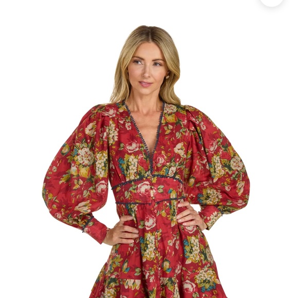 TRISH SCULLY , brand new , Floral pattern Red Midi Dress size S - Picture 2 of 11